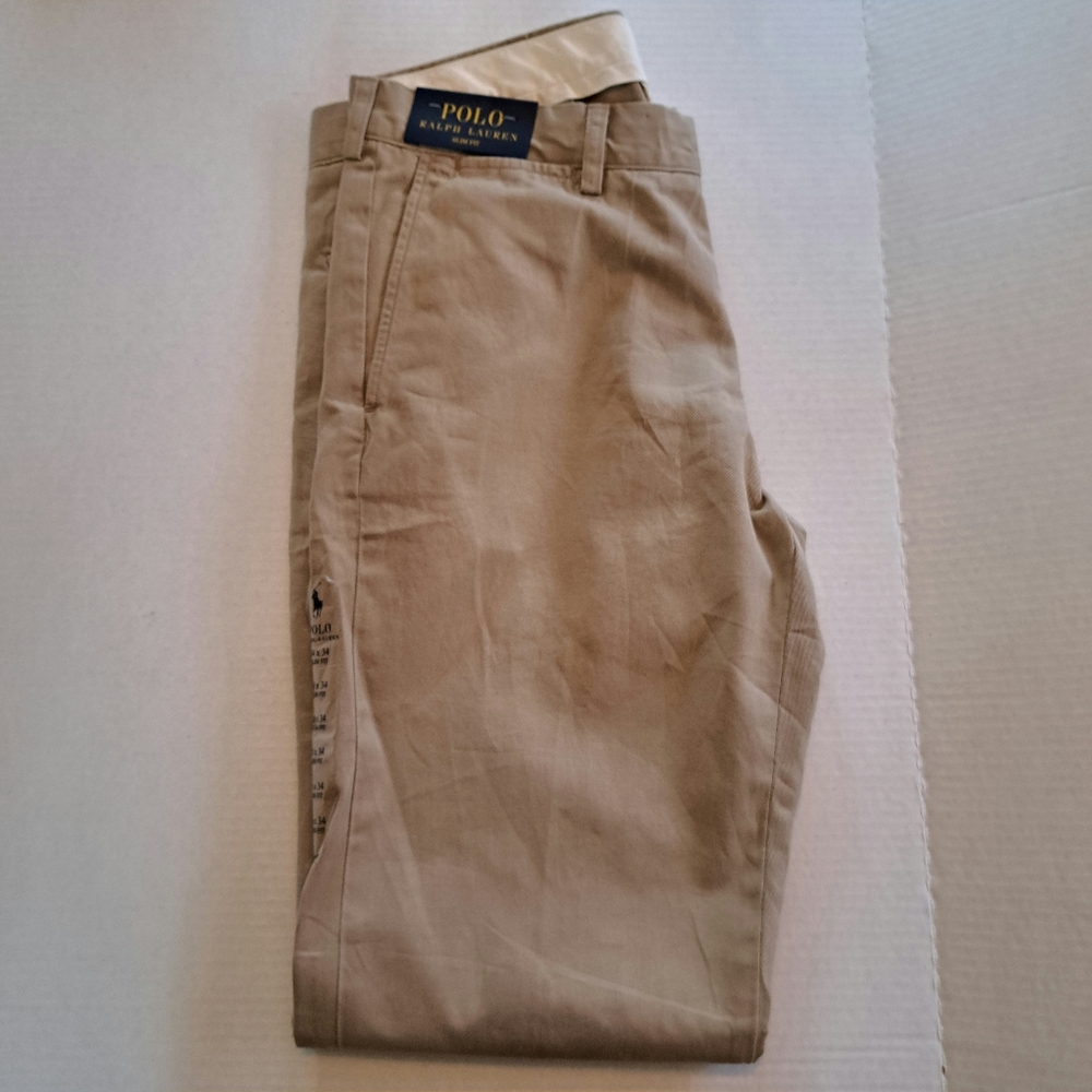 NWT Polo Ralph Lauren Slim Fit Cotton Khaki Pants Size 34 34